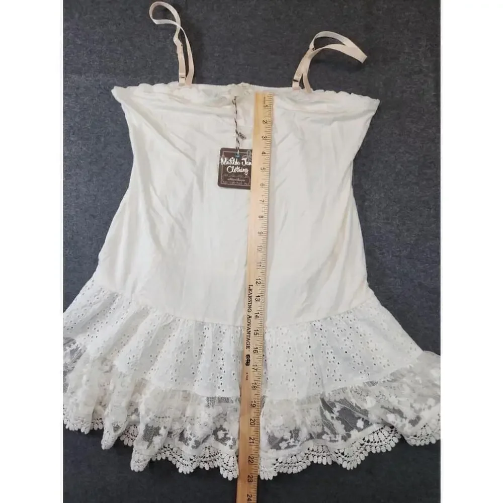 Kids Girls Matilda Jane White Dress Lace Crochet Trim Flared Soft Sz M NWT
